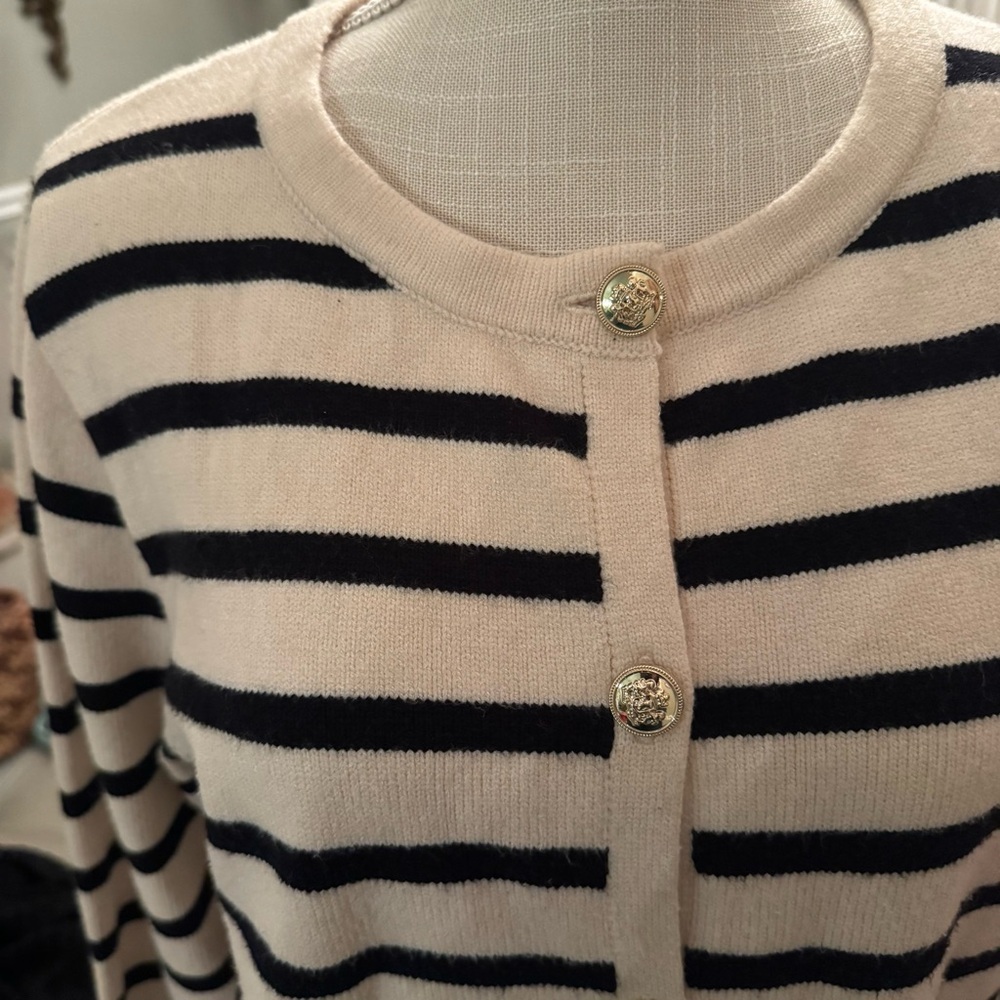 Striped Knit Cardigan with Gold Buttons - Apricot and Black - Picture 6 of 12